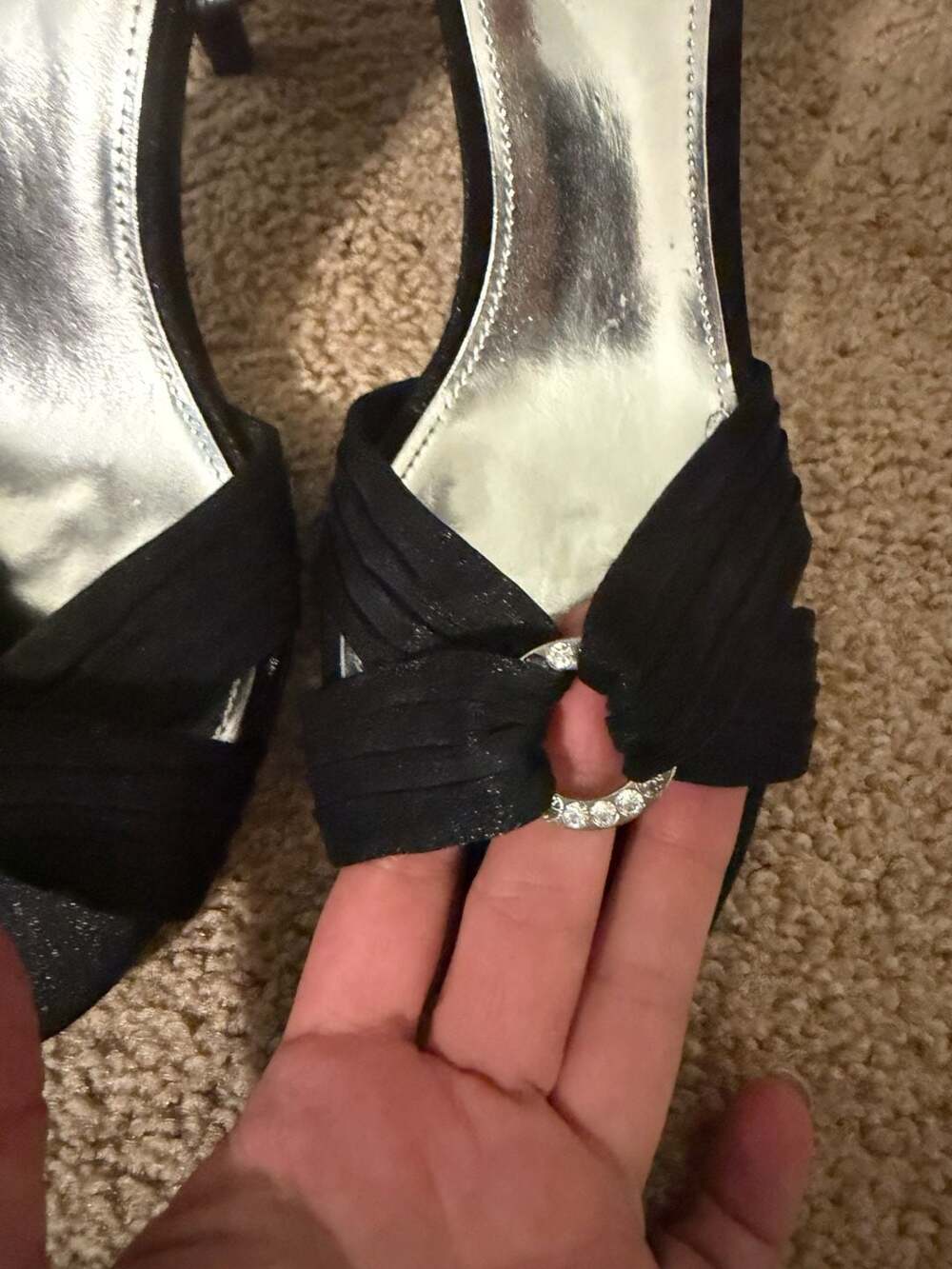 Dressbarn Black Satin Ankle Strap Heels with Rhinestone wedding guest 9 - Picture 2 of 8
